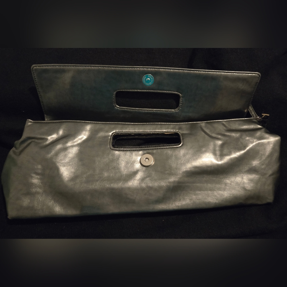 Bonita Bag NY Vintage Charcoal Metallic Clutch Handbag Purse 15"×6"×3" EUC